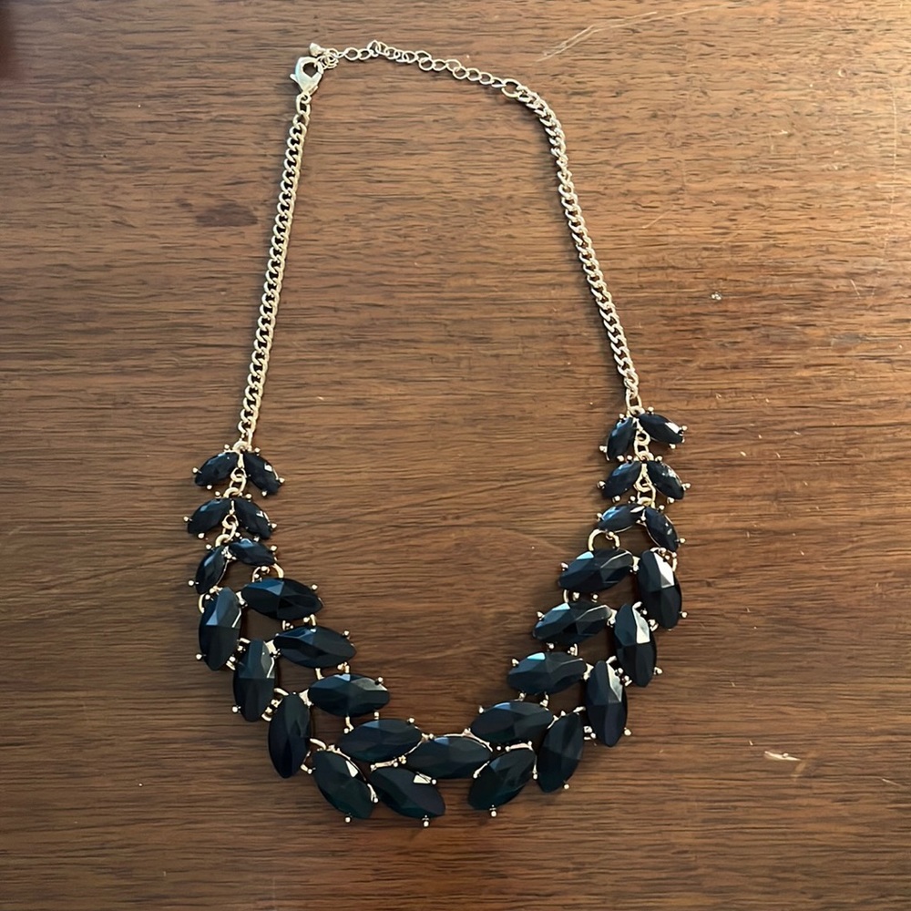 Black Gemstone Necklace with Gold chain